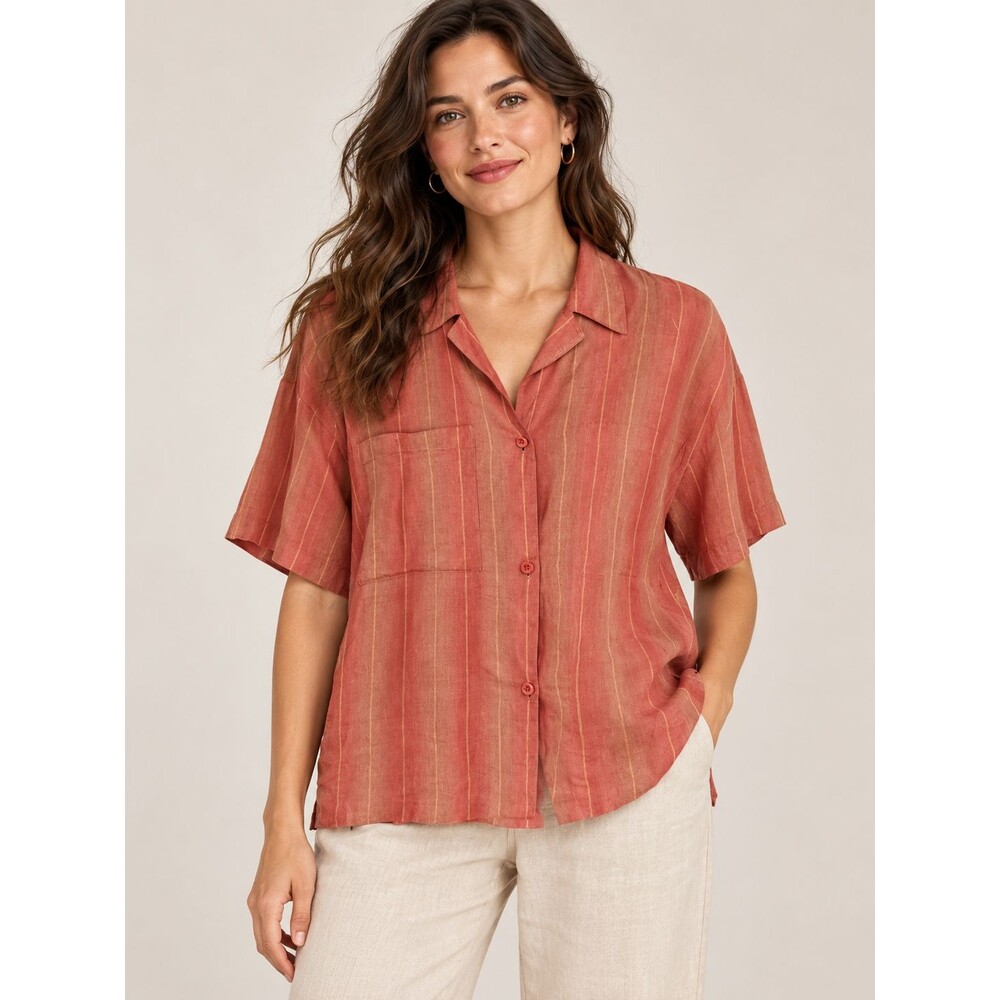 NEW Vintage Linda Allard Ellen Tracy Short Sleeve Linen Boxy Shirt Size 8P